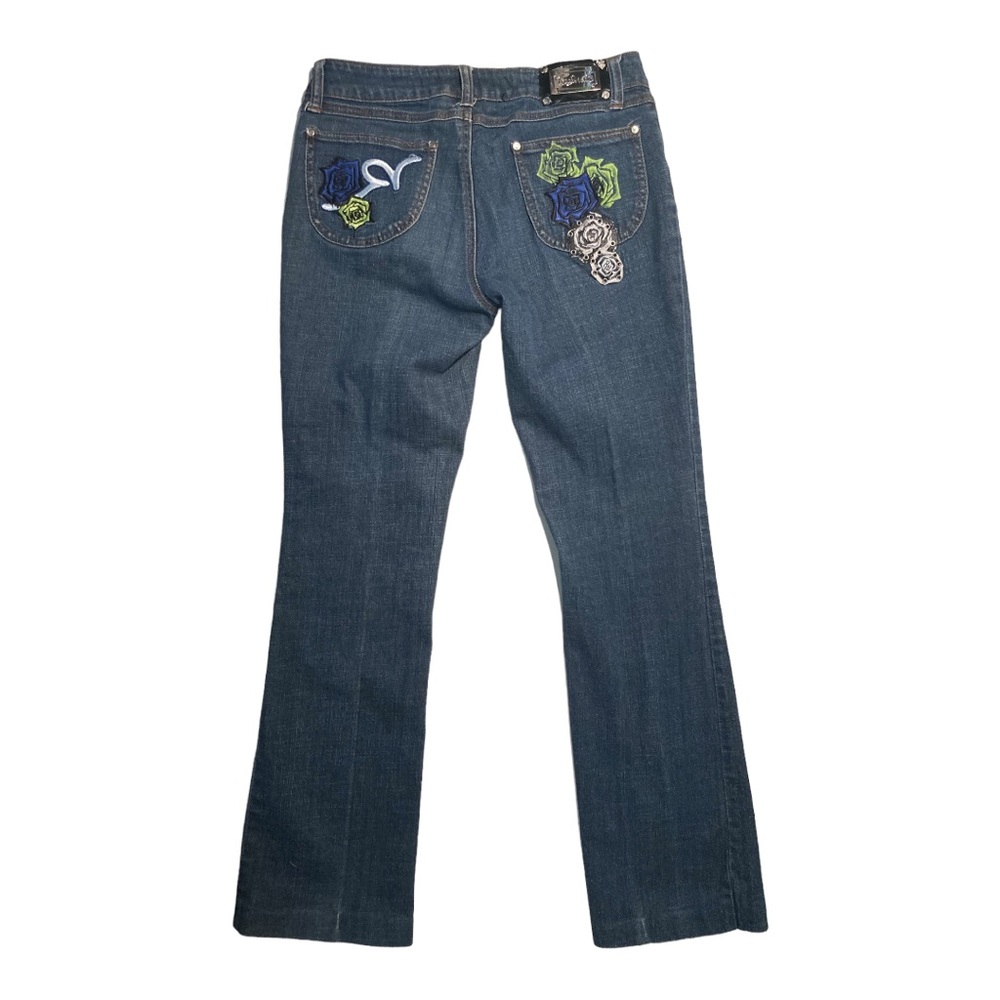Rocawear l Vintage Y2K Rose Patched Flared Jeans Size 9